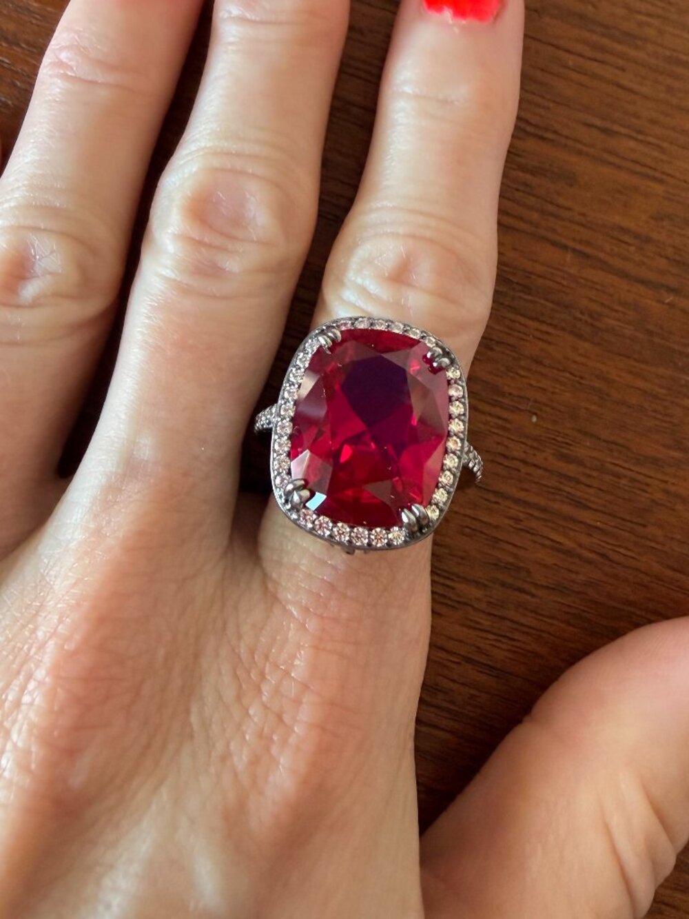 NIB Jean Dousset Sterling Silver 925 Ruby Red Statement Ring